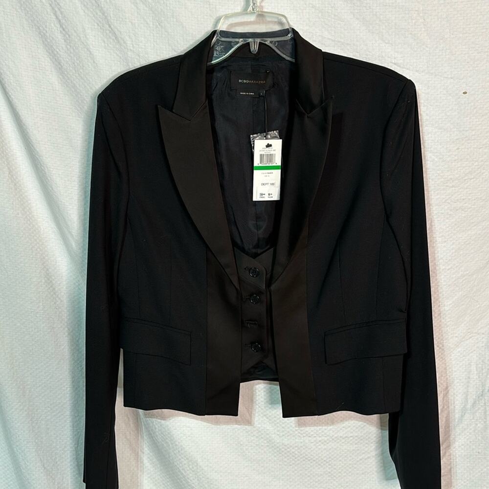 BCBGMaxAzaria L black satin tuxedo inspired jacket fully lined nwt perfect